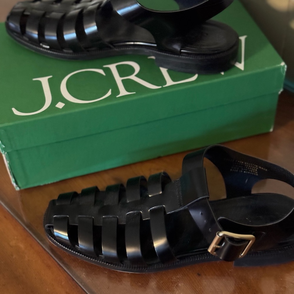 J. Crew Black Sandals with Gold Buckle